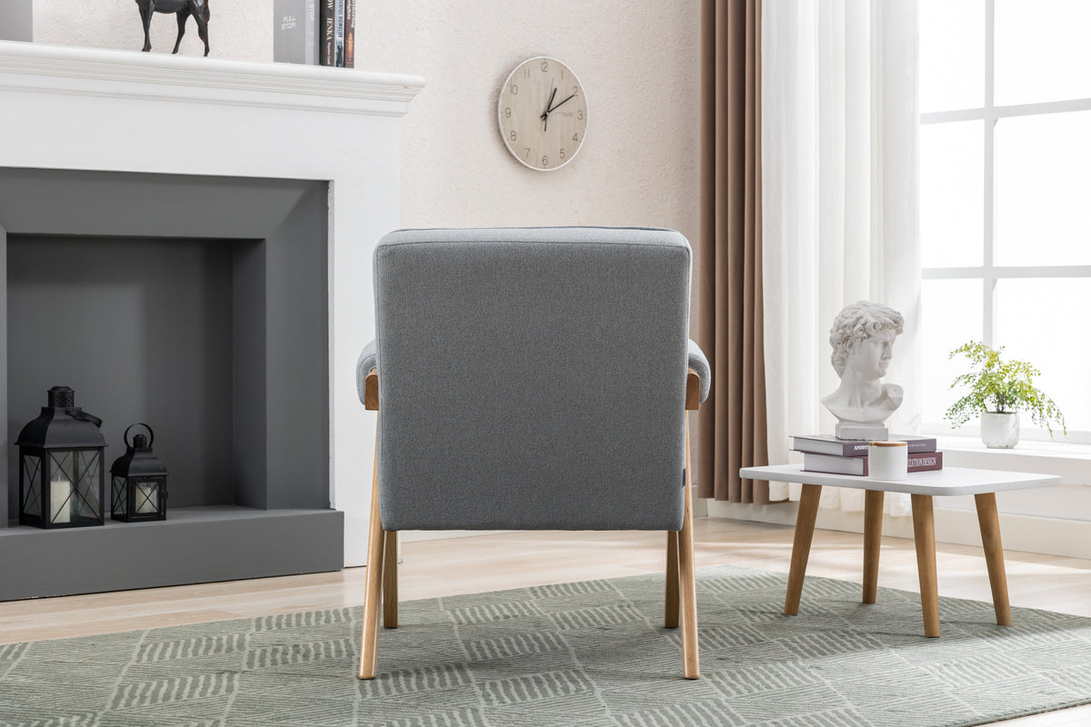 Mid-Century Modern Accent Chair with Solid Wood Armrest K581278