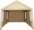 Beige 10x20ft Car Canopy with Transparent Windows Removable Sidewalls & Doors N279
