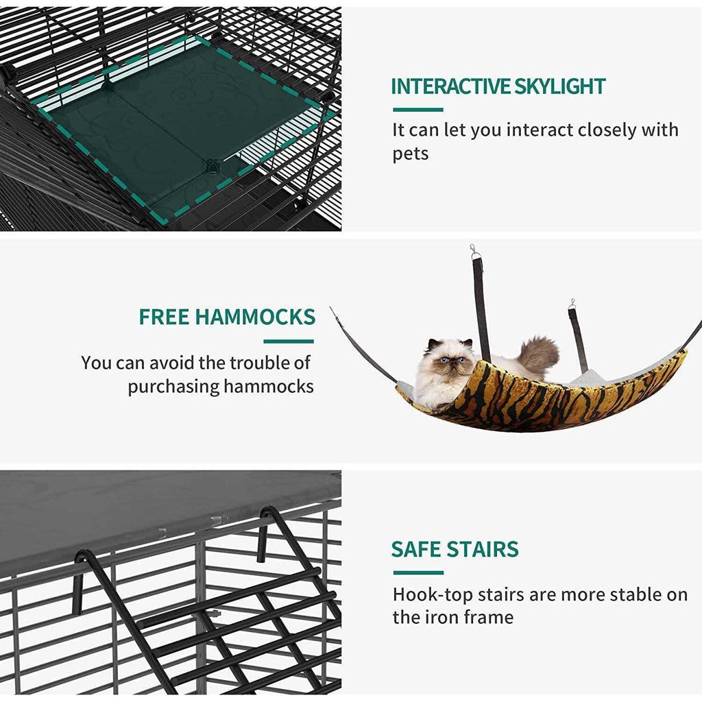 4-Tier Cat Cage Cat Hammock Metal Wire Cat Kennel Cat Playpen I94023