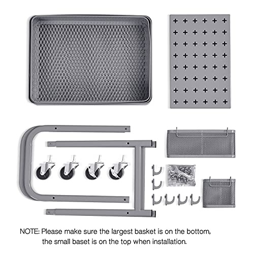 3-Tier Metal Rolling Utility Cart with Pegboards, Pink J129674