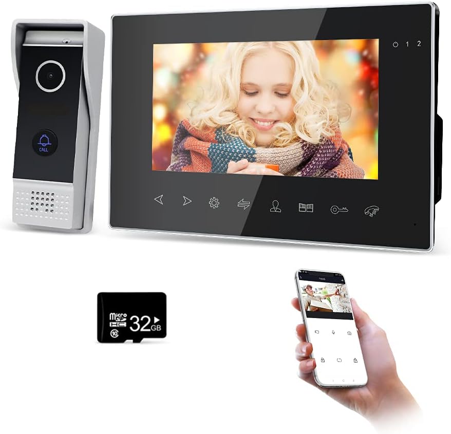 Video Door Phone 7 inch 4 Wired 720P System WiFi Outdoor Camera with 16G TFT Card IR Night Vision Motion Detection Dual-Way M72224