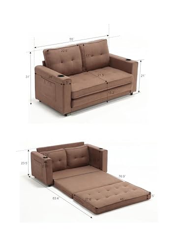 Dark Gray 3-in-1 Convertible Sleeper Sofa Bed with 2 Side Pocket Y99998