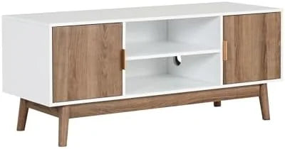 Media Console Cabinet or TV Stand with Doors in Natural Reclaimed Herringbone Wood Pattern and Metal M486081