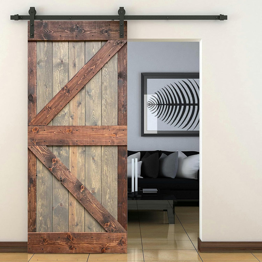 Knotty Pine Wood Interior Sliding Barn Door With Installation Hardware Kit V880