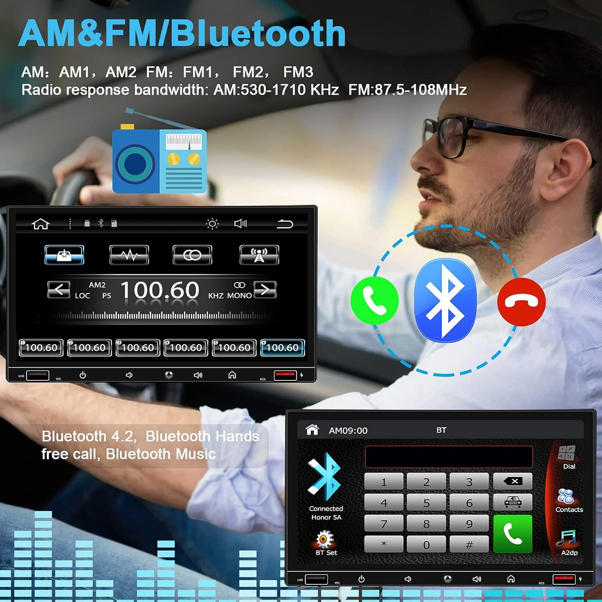 7 Inch Double Din Car Stereo with Touchscreen Bluetooth S8121