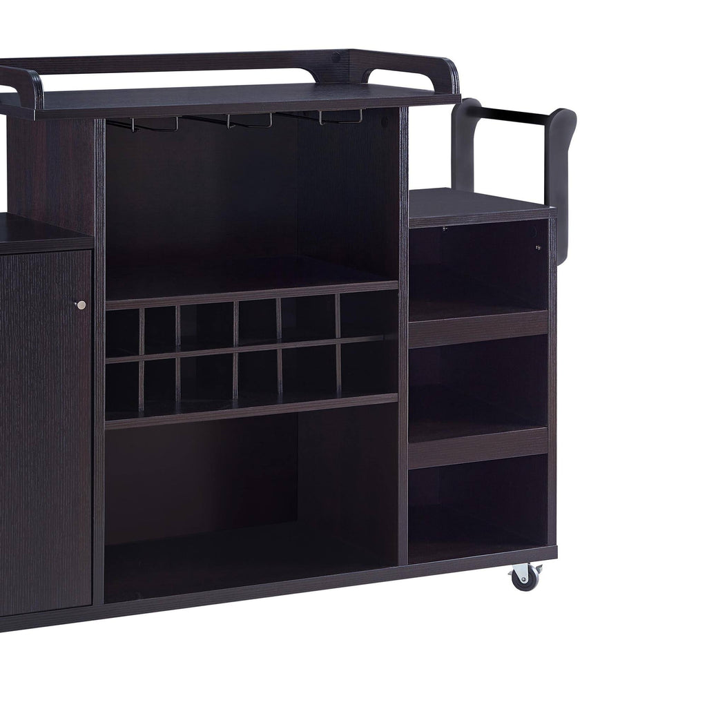 Brown Wooden Buffet Cart with Wine Rack and 1 Door Cabinet J1591