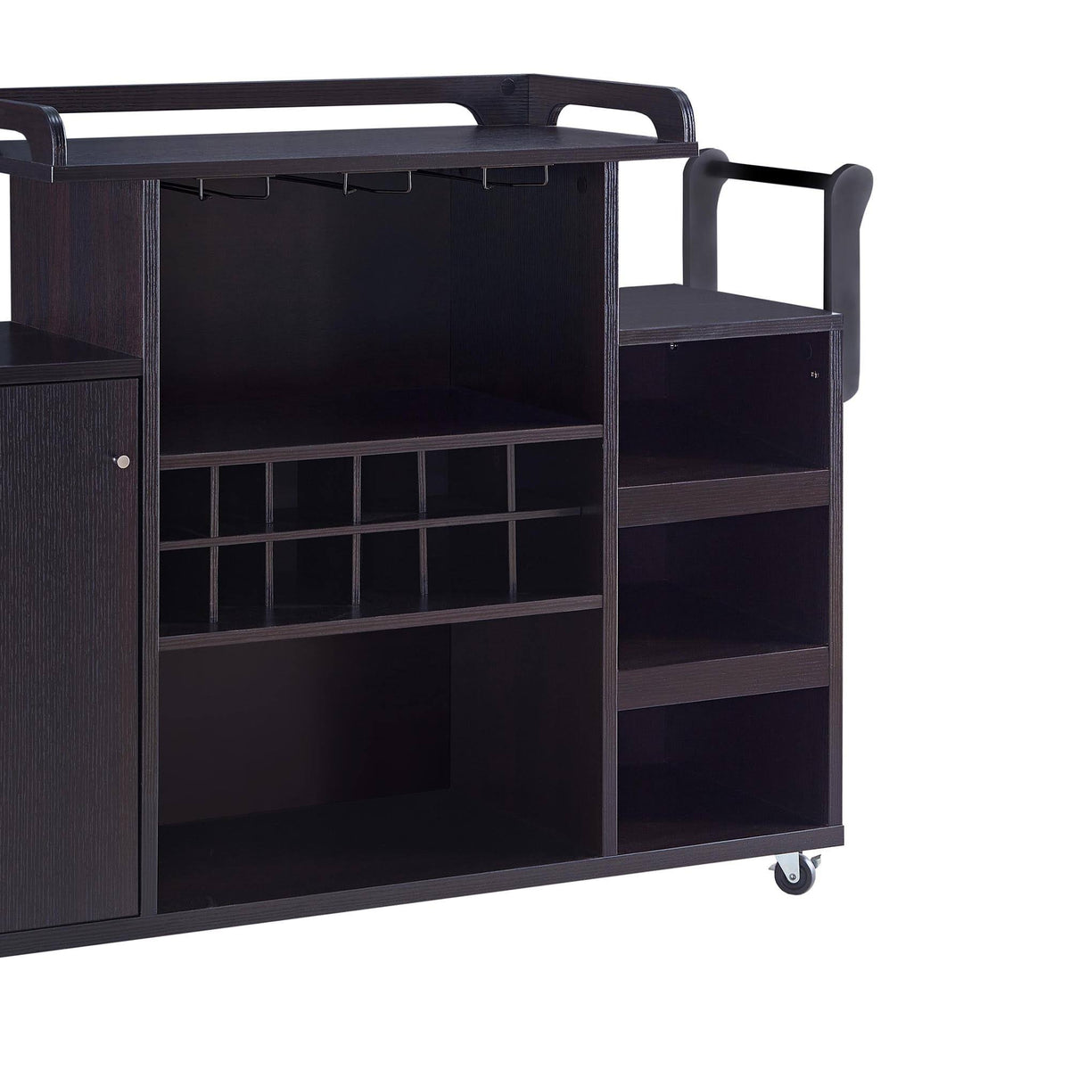 Brown Wooden Buffet Cart with Wine Rack and 1 Door Cabinet J1591