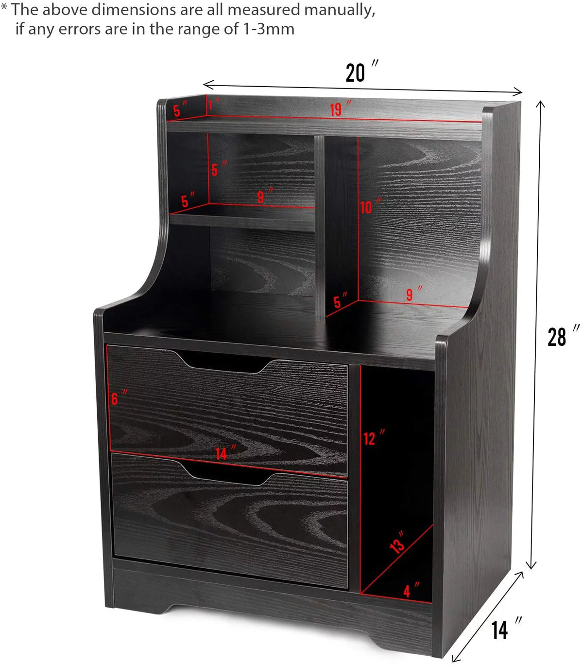 Black Wooden Bedside Table with 2 Drawers X1031