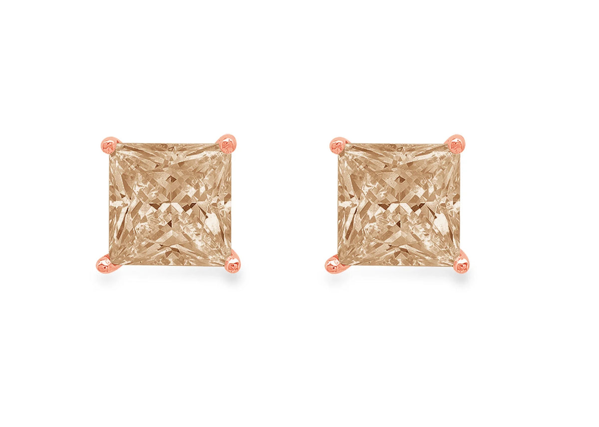 1.0 ct Princess Cut Solitaire Studs Earrings in 18K Rose Gold E299757