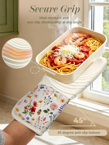 Long Silicone Oven Mitts 2 Pcs Cotton Oven Gloves Q37019