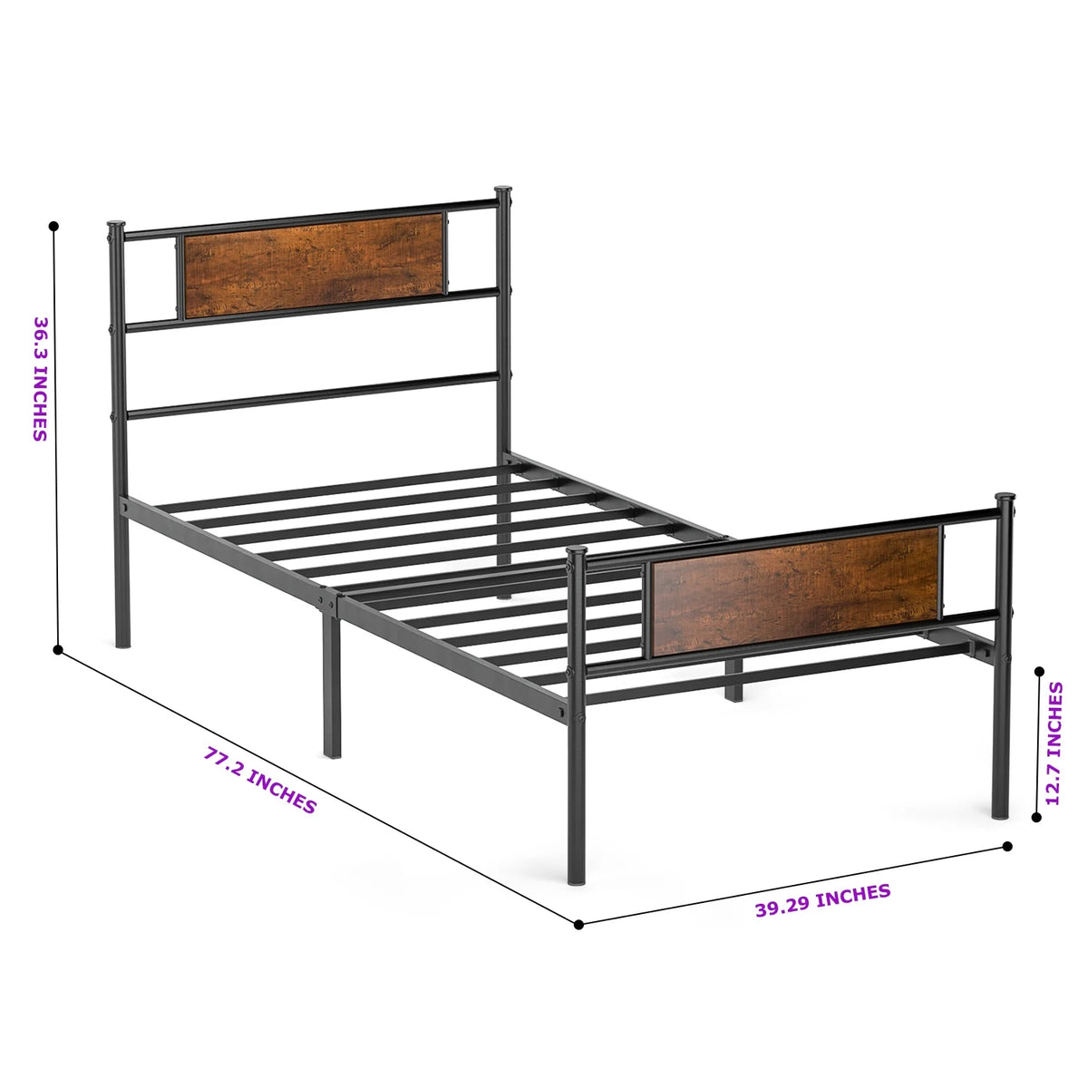 Metal Twin Bed Frame with Wood Headboard E303