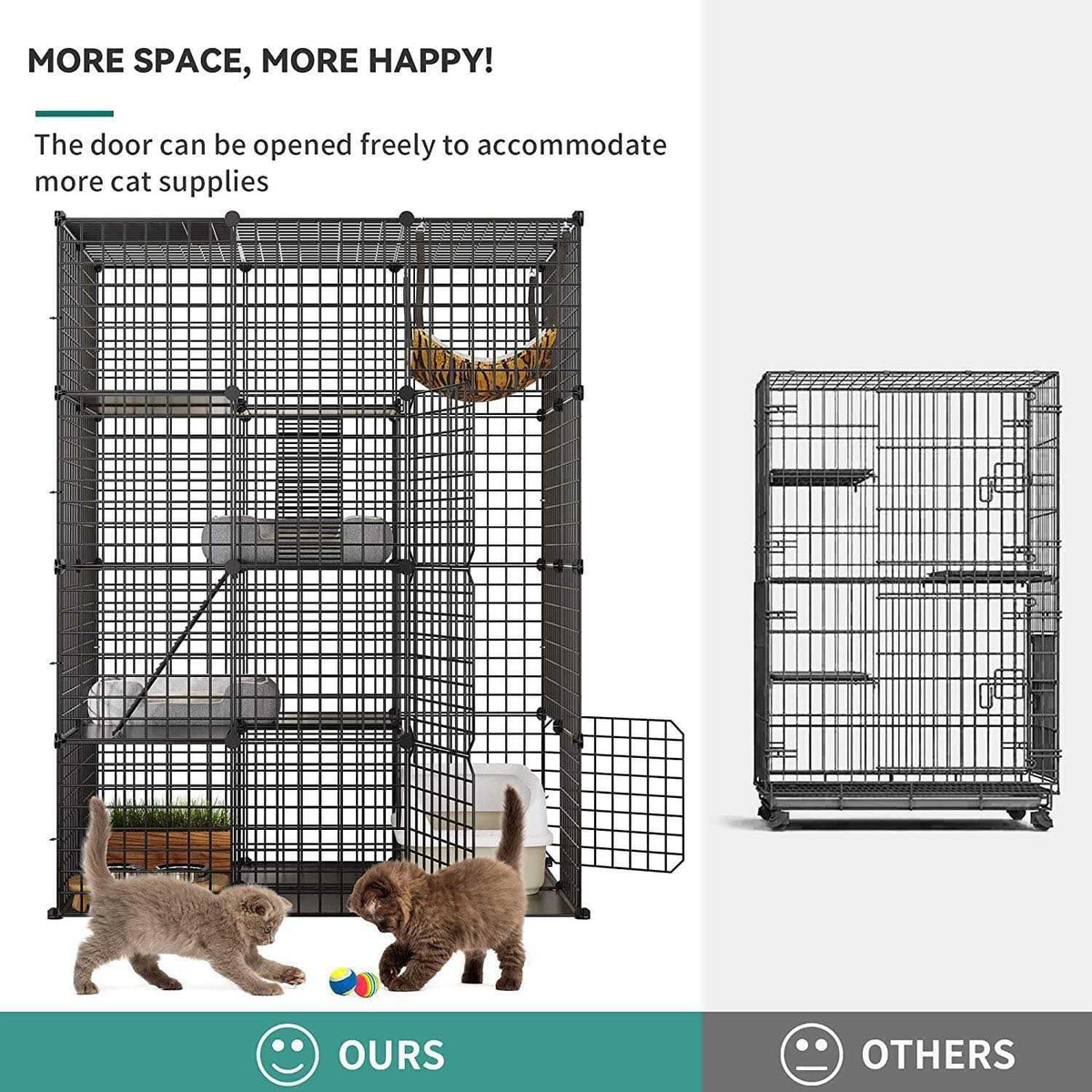 4-Tier Cat Cage Cat Hammock Metal Wire Cat Kennel Cat Playpen I94023