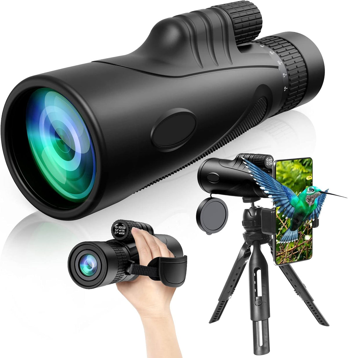 10-30X50 Monocular Telescope with Smartphone Adapter and Tripod I37391