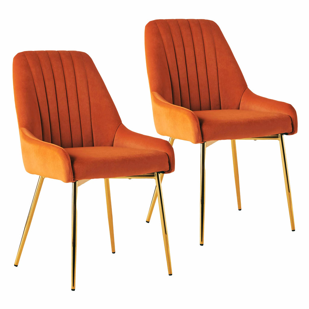 Velvet Dining Chairs with Golden Legs, Set of 2, Orange O90527