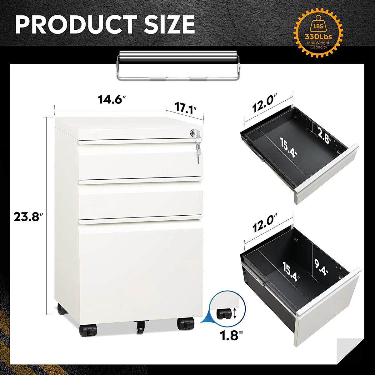 White 3-Drawer Mobile File Cabinet P478376