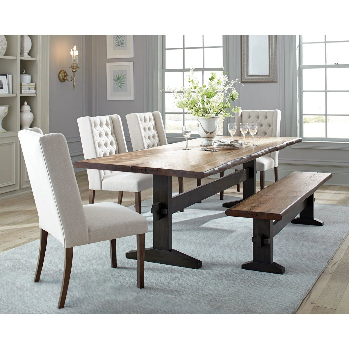 Natural Honey and Espresso Trestle Bench C272