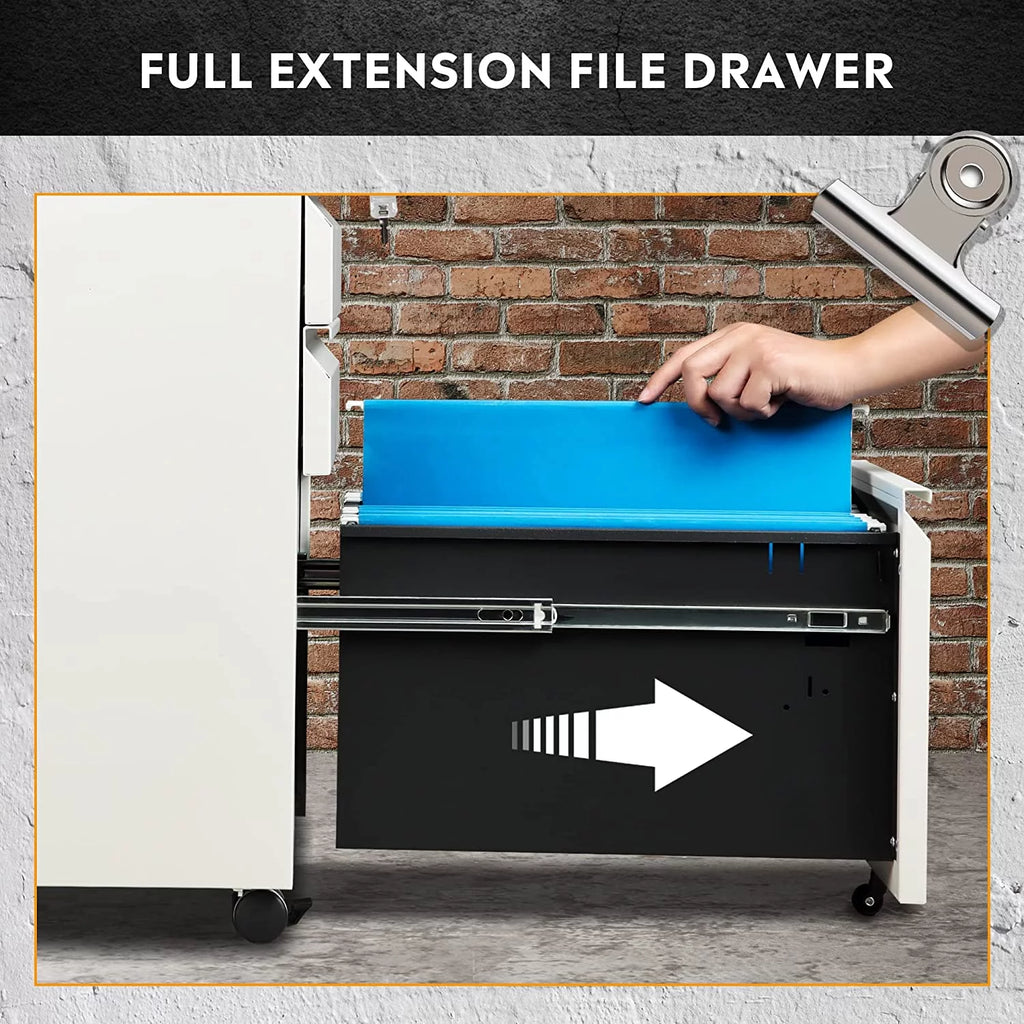 White 3-Drawer Mobile File Cabinet P478376