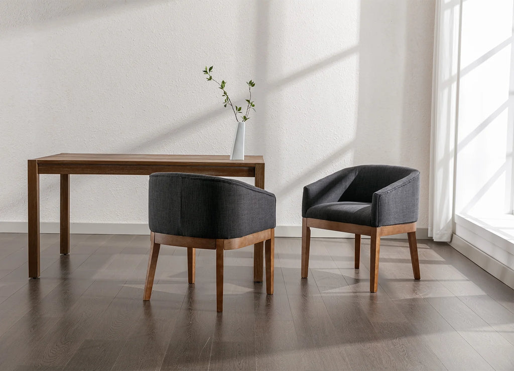 Charcoal Linen Upholstered Dining Chairs Set of 2 with Armrests V514