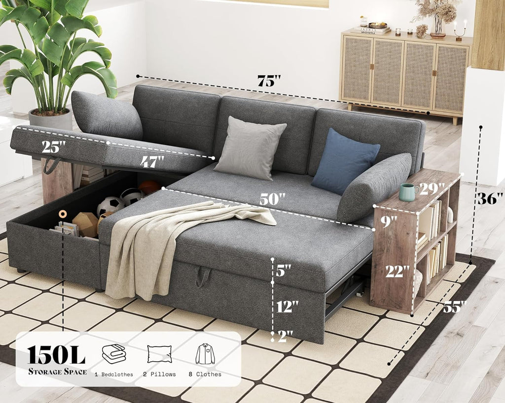 L Shaped Sleeper Sofa with Storage Chaise Q973