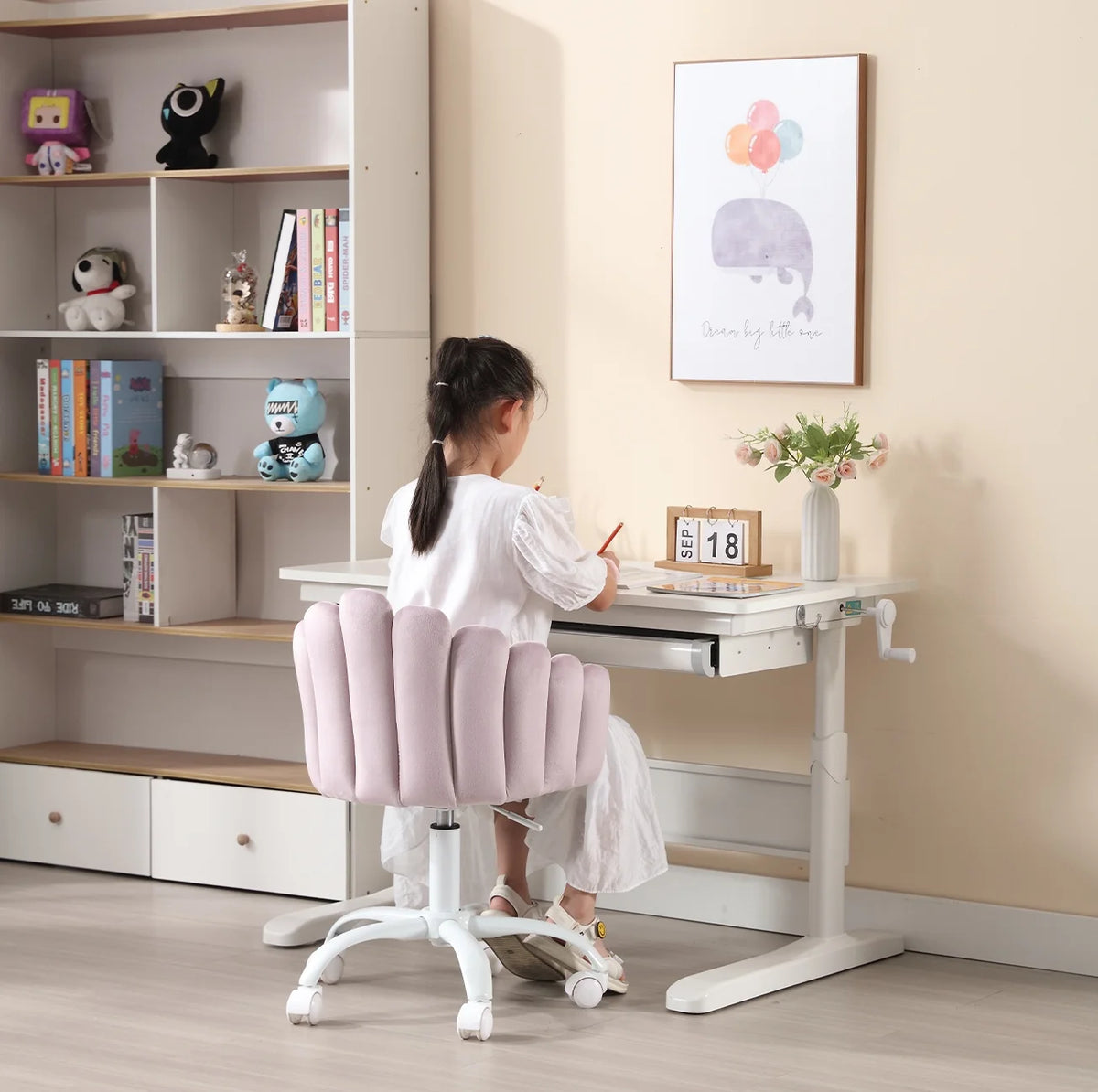 Purple Velvet Adjustable Kids Swivel Chair A158833