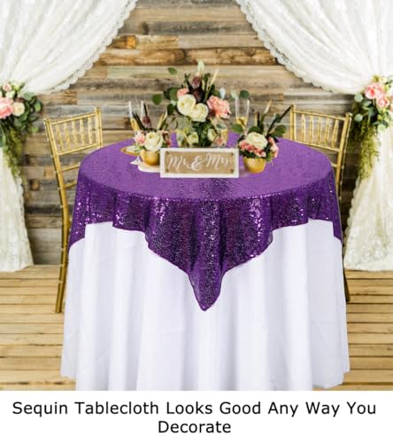 2 Pack 72x72 Inch Black Sequin Tablecloths K1674