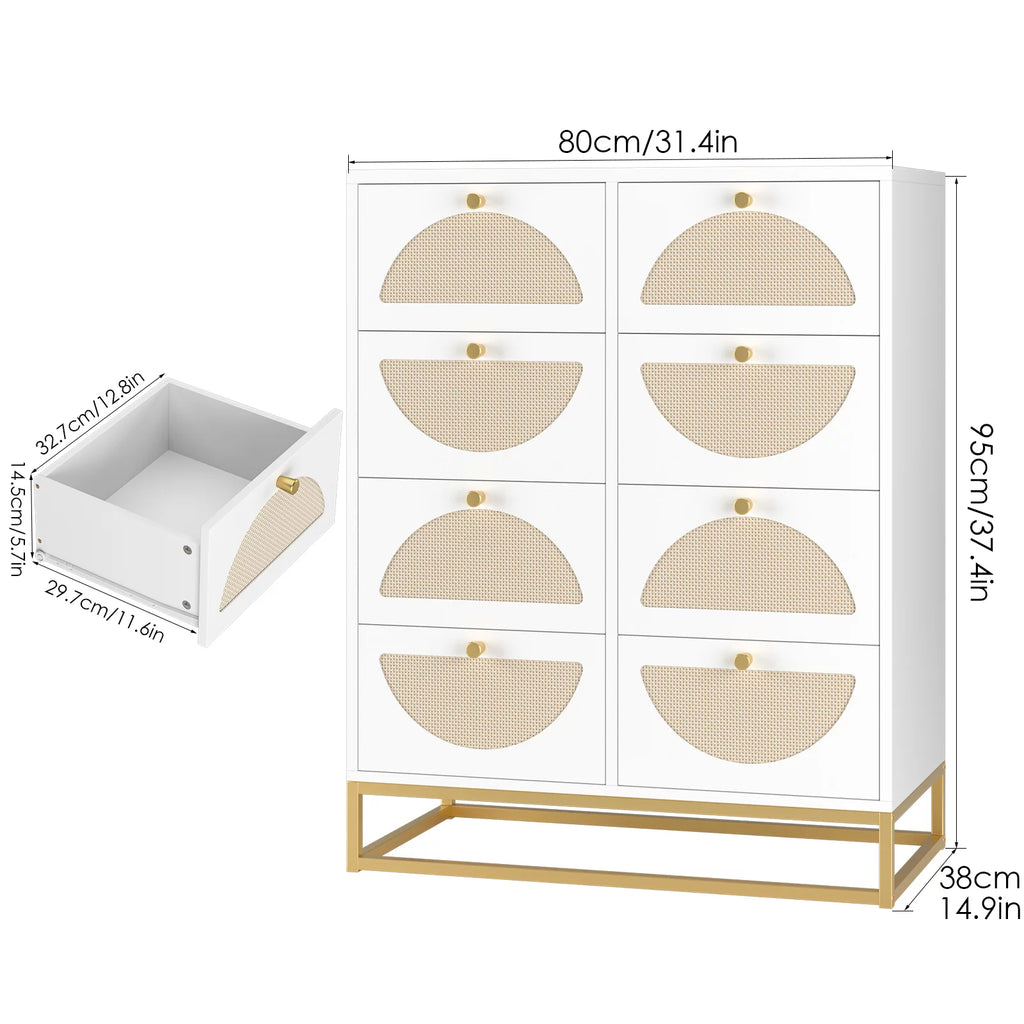 White 8 Drawer Rattan Wood Dresser Z8957