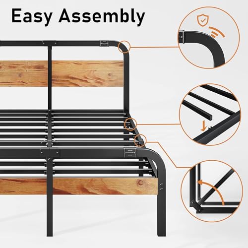 Full Size Metal Bed Frame with Wooden Headboard C265166