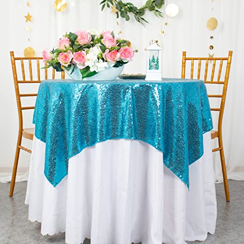 2 Pack 72x72 Inch Black Sequin Tablecloths K1674