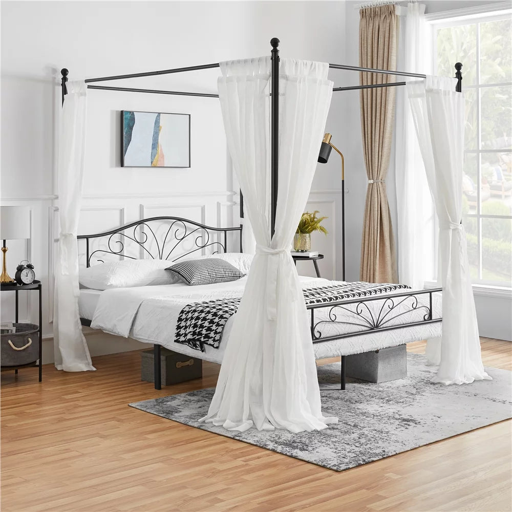 Black Queen Canopied Platform Bed J41589