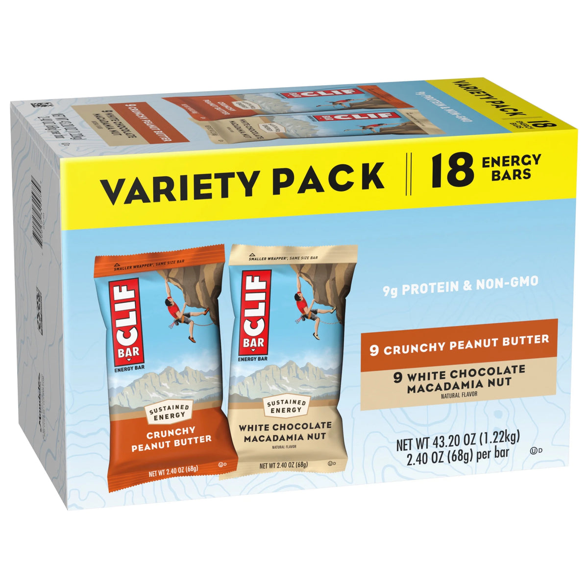 Crunchy Peanut Butter and White Chocolate Macadamia Nut Flavor Energy Bars, 2.4 oz (18 Count) B419