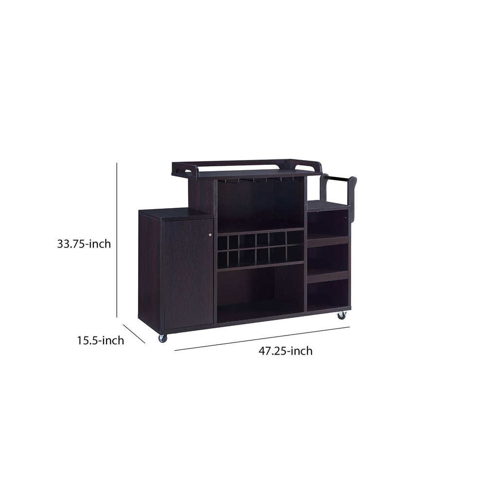 Brown Wooden Buffet Cart with Wine Rack and 1 Door Cabinet J1591