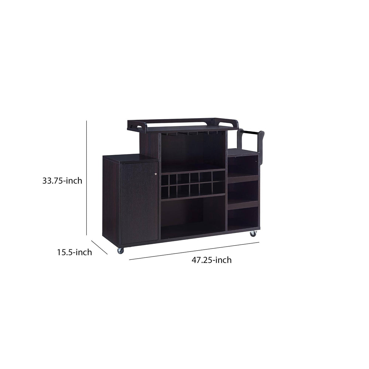 Brown Wooden Buffet Cart with Wine Rack and 1 Door Cabinet J1591