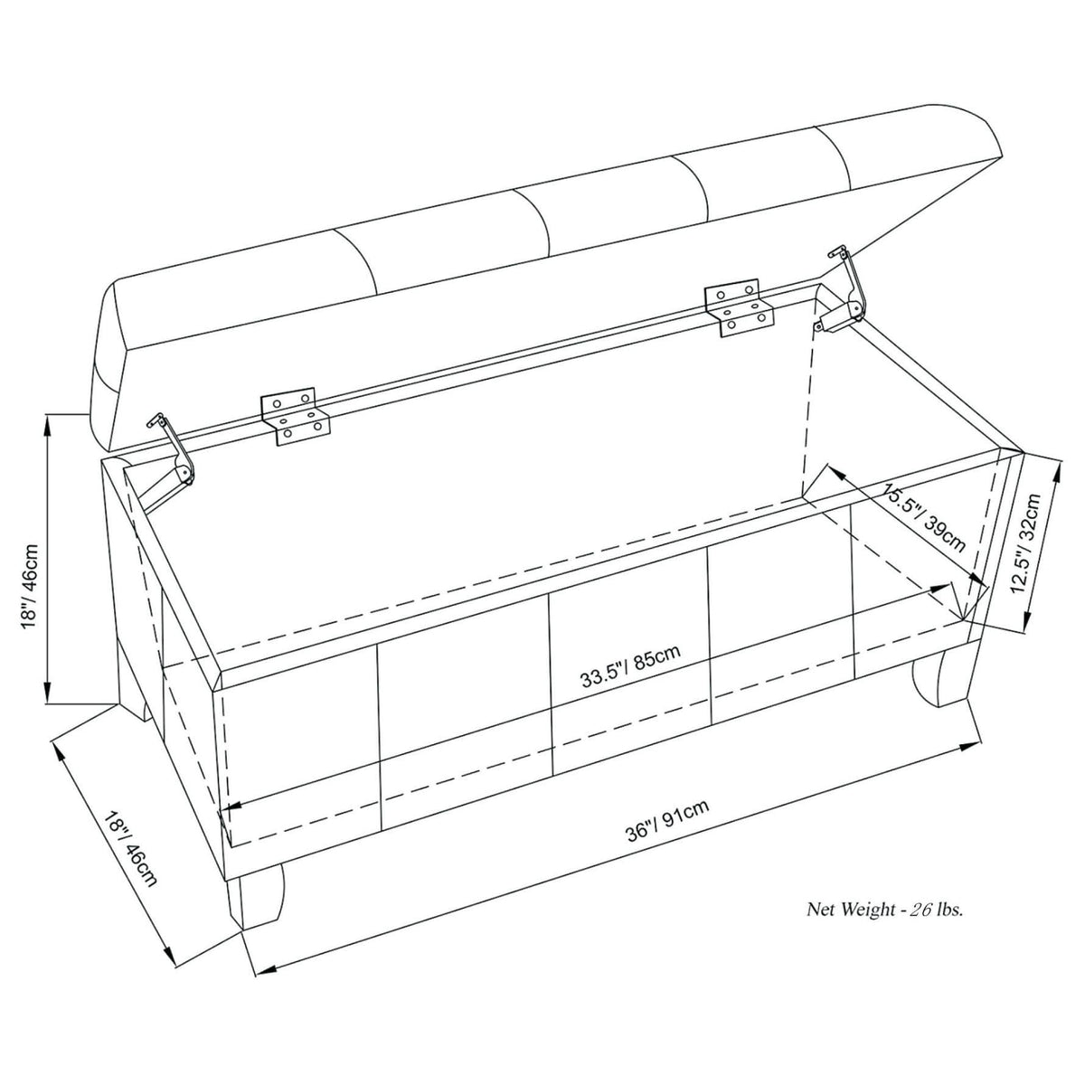 Black Storage Ottoman Bench Y5433