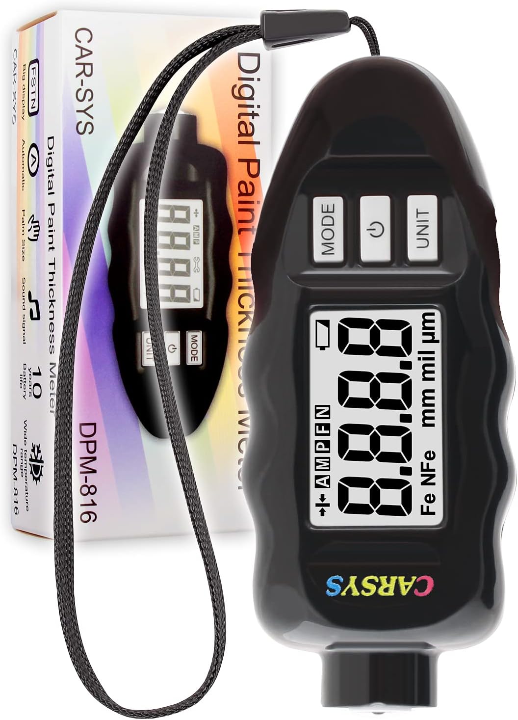 Coating Thickness Gauge Paint Meter, Range 0-137 mils, Ferrous, Non-Ferrous, LCD with Backlight, Precision Probe Y621934