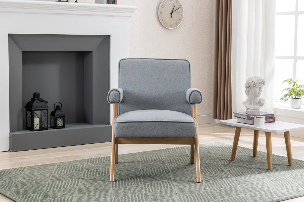 Mid-Century Modern Accent Chair with Solid Wood Armrest K581278