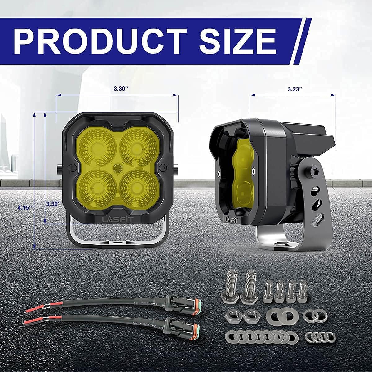 2 Pcs 3inch 18w Flood Yellow LED Light Pods V510953