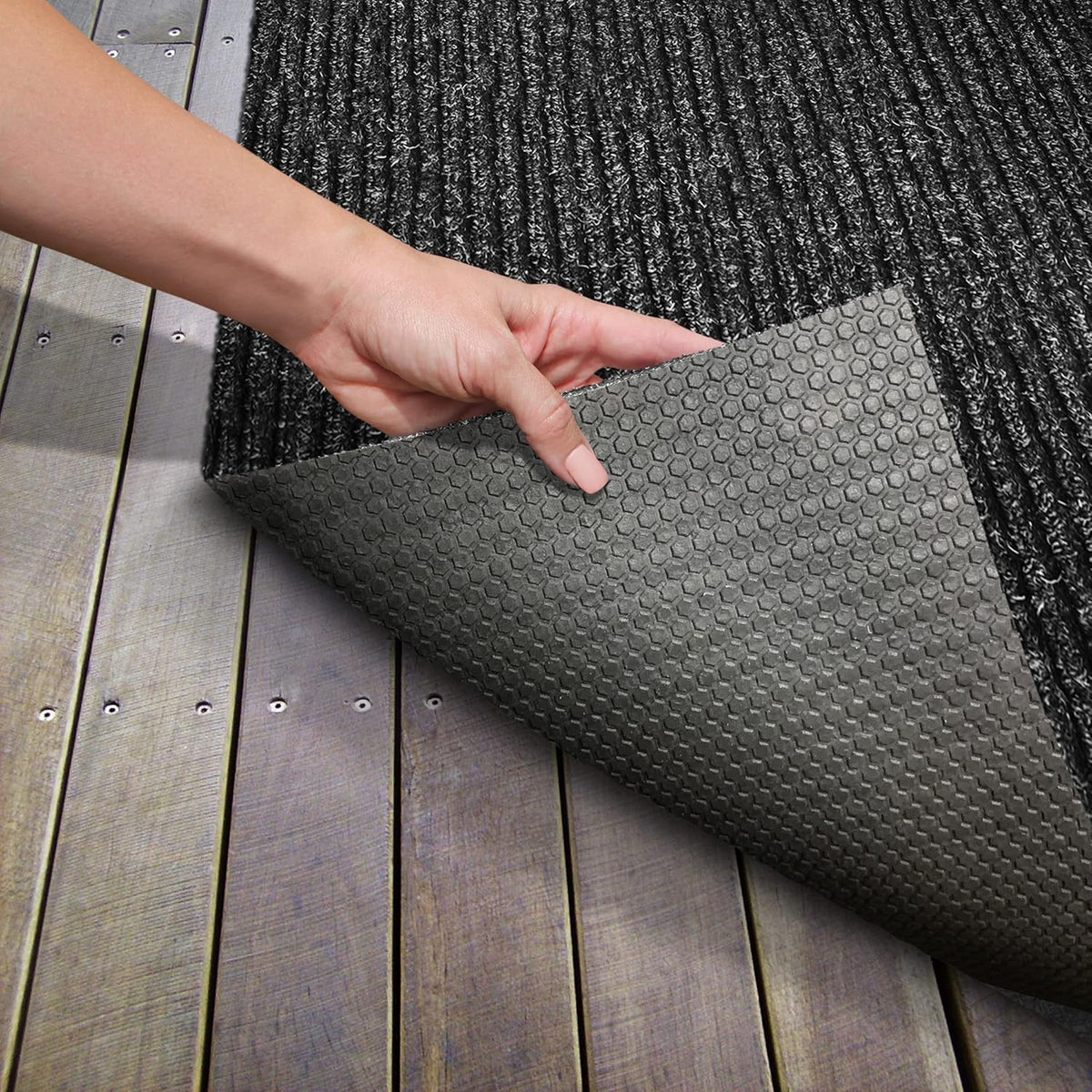 Heavy-Duty Ribbed Indoor Outdoor Carpet with Rubber Marine Backing Charcoal Black 6 Feet X 15 Feet J4242