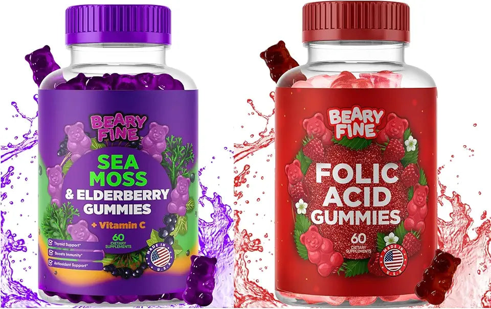 Sea Moss & Elderberry Gummies with Folic Acid, Vegan, Non-GMO, 60 Gummies F7003