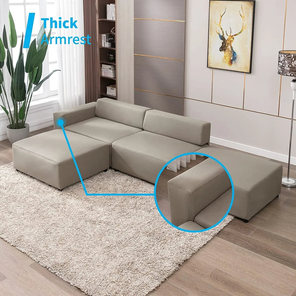 Light Grey L Shape Modular Sectional Sofa with Ottomans X10445