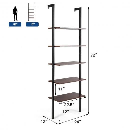5-Tier Metal Frame Ladder Shelf Brown S727160