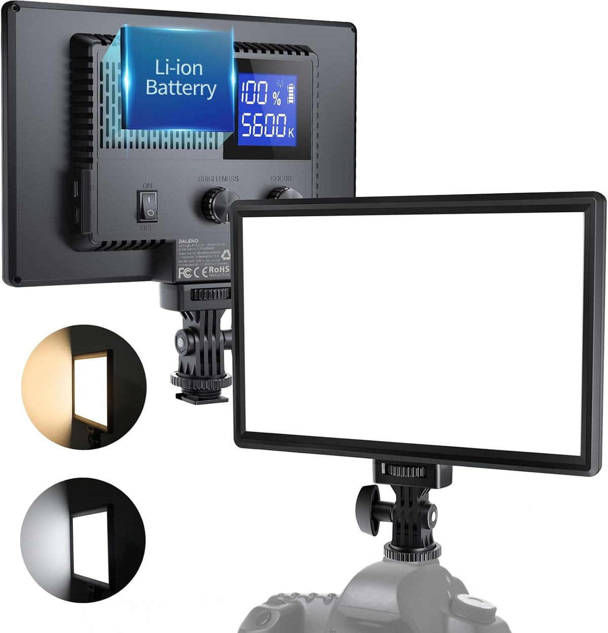 LED Video Light 3200K-5600K Bi-Color CRI95+ LCD Display USB Camera Light S86534