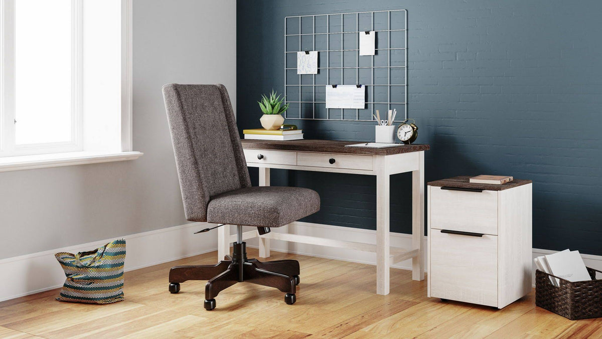 Two-Tone Desk, File Cabinet & Swivel Desk Chair R494092