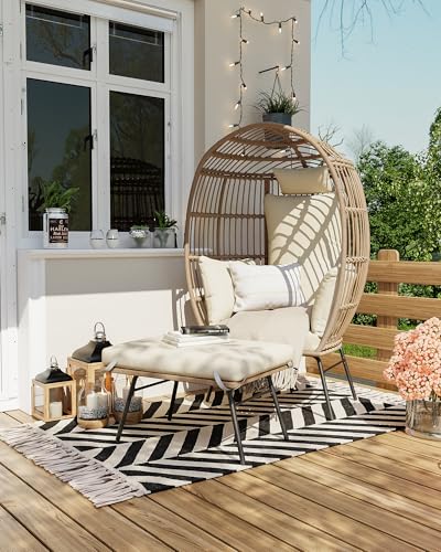Oversize Wicker Egg Chair with Ottoman J738385