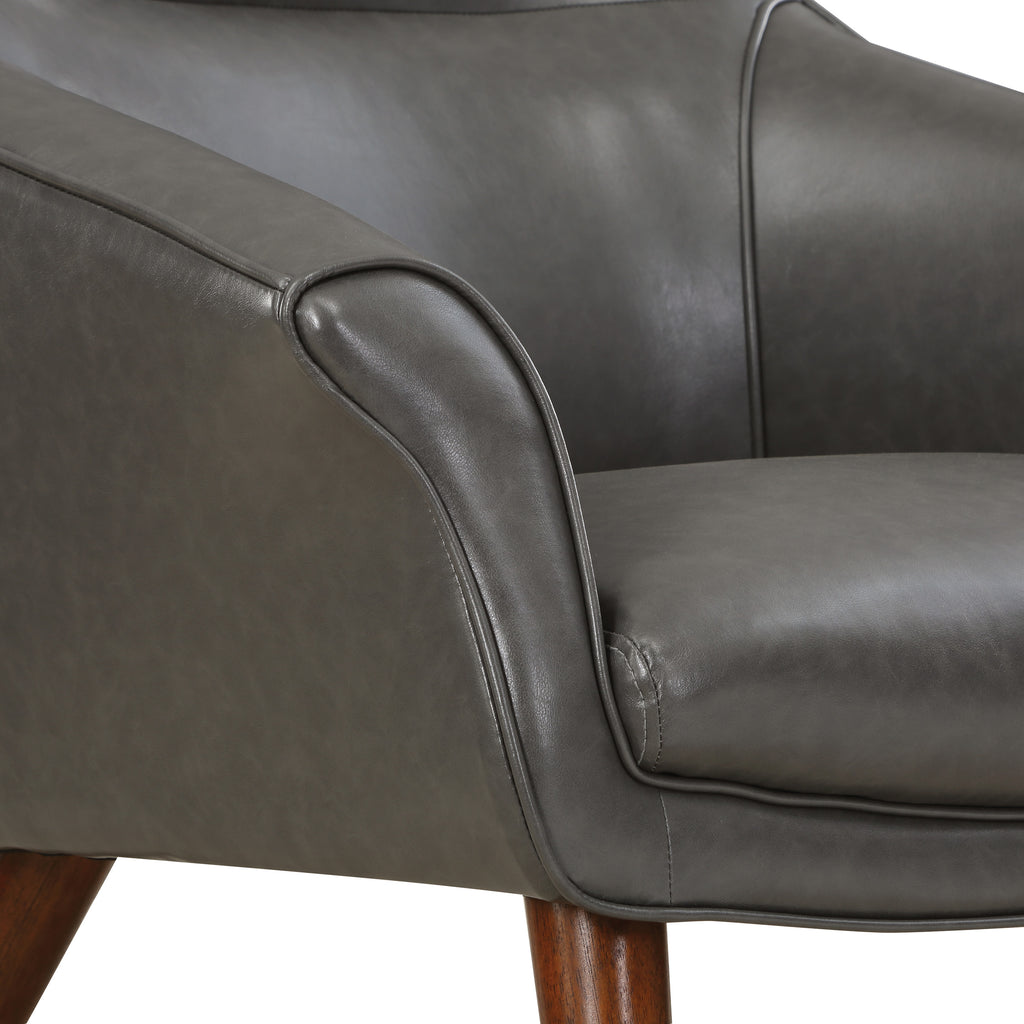 Pewter Gray Faux Leather Chair and Ottoman with Medium Espresso Legs Z54108