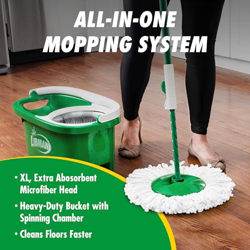 Spin Mop System with Bucket and Wringer, Includes 2 Replacement Heads P542847