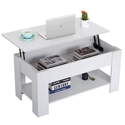 39.4" Lift Top Coffee Table with Hidden Compartment and Storage Shelf Black V55688