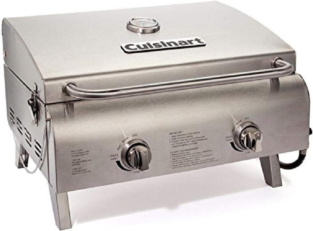 Portable Propane Tabletop Gas Grill, Two-Burner, Stainless Steel X833