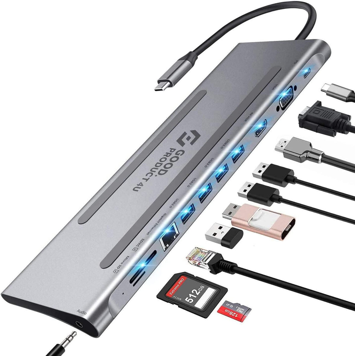 11-in-1 USB C Hub with 100W Power Delivery, 4K 60Hz HDMI, Ethernet, SD Card Reader B4821