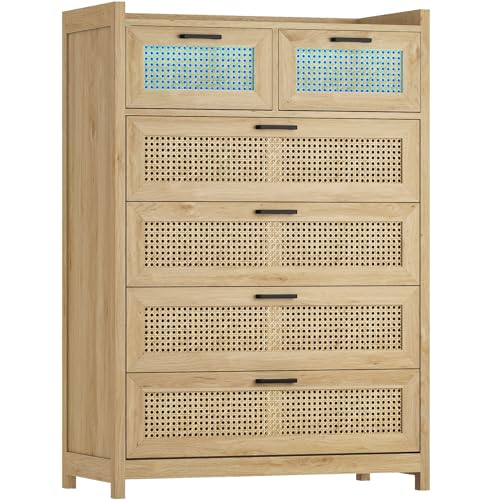 Rattan 6 Drawer Dresser with LED Lights E629