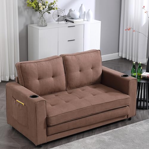 Dark Gray 3-in-1 Convertible Sleeper Sofa Bed with 2 Side Pocket Y99998